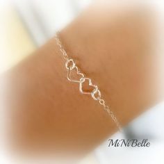 Petite Heart Bracelet.  Sterling Silver Double Heart Bracelet. Friendship. Bridesmaids Jewelry Sterling Silver Heart Bracelet, Bridal Necklace Designs, Best Friend Bracelets, Latest Bracelets, Silver Heart Bracelet, Silver Bracelets For Women, Body Jewelry Piercing, Hand Bracelet, Friend Bracelets