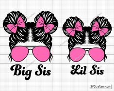 two girls with pink bows and sunglasses on their heads, one has the word big sis