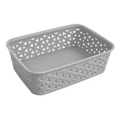 a white plastic basket on a white background