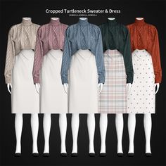 an image of women's sweaters and dresses on mannequins in different colors