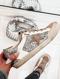 Glitter Neutral Star Sneaker | Krush Kandy Boutique | Phoenix, AZ Trendy Womens Sneakers, Goose Sneakers, 3 Shoes, Makeup Clothes, Golden Goose Sneakers, Glitter Shoes, Star Shoes, Shoe Boot Sandals, Star Sneakers