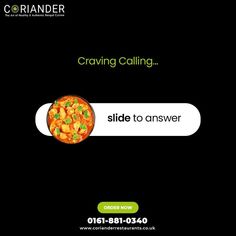 a black background with the words crawling calling slide to answer on it and a pizza in the middle