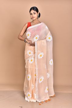 The Pure Mall Cotton-Sun Flower Hand Print Saree is very classy. This is Low light weight, easy to drape, and very elegant. The saree is made up of organic linen that gives this saree a glossy look and is good as partywear. Pure Mall Cotton-Sun Flower Hand Print Saree (assured quality) Product details: Handprint work is done on Pure Mall Cotton Saree Type: All Over Pure Mall Cotton-Sun Flower Hand Print Saree Saree Length: 5.5 meters Blouse Piece : Yes Saree Fabric: All Over Sun Flower Hand Prin Flower Hand Print, Hand Print Saree, Glossier Look, Print Saree, Centre Commercial, Party Kleidung, Saree Fabric, Organic Linens, Printed Sarees