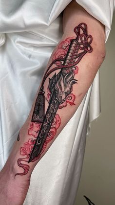 Japanese Knife Tattoo Ideas, Black And Red Japanese Tattoo, Men’s Sleeve Tattoos Ideas, Japanese Tattoo Ideas For Men, Japanese Style Tattoo Sleeve, Blackwork Tattoo Men, Tattoo For Forearm, Cool Tattoo Ideas For Men, Polka Tattoo Designs