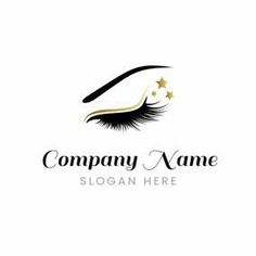 eyelashes and stars logo design for beauty salon or hairdressing business, eye lashes with golden star on white background