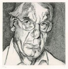 a black and white drawing of a man with glasses