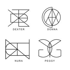 four different types of logos in black and white