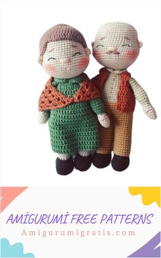 two crocheted dolls are standing next to each other with the caption amigurmi free patterns