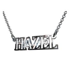 Personalize your style with this open look nameplate necklace. Featuring a polished finish and customizable with three to 10 letters, it s perfect for adding a customized touch to any outfit. E Necklace, Nameplate Necklace, Baby Trend, Ring Watch, Mary Jane Pumps, Leather Shops, Rolo Chain, Pendant Rings, Fine Jewellery Necklace