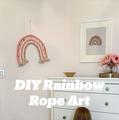 Easy Rainbow Rope Art that you can do while watching Netflix. Check out how we made this rainbow on our website and follow us for more. https://designstylelove.com/diy-rainbow-rope-art/ Diy Rainbow, Design Style, Follow Us, You Can Do, Home Decor Decals, Rainbow, Fashion Design