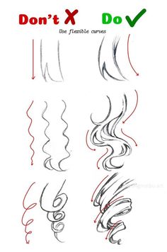 the different types of hair drawn by someone in this drawing lesson, which shows how to draw