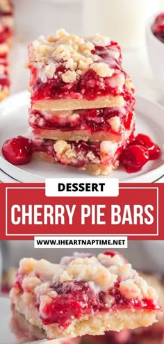 dessert cherry pie bars stacked on top of each other