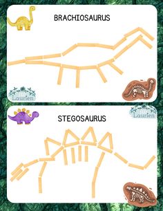 two pictures with different types of dinosaurs and dinosaurs on the same page, one is labeled