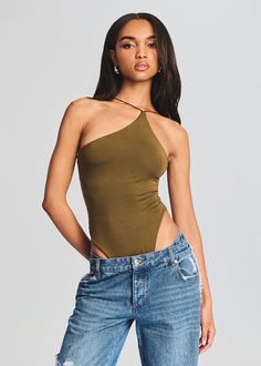 Vestra Bodysuit – SEROYA NYC Australia Clothes, Knit Bodysuit, Asymmetrical Neckline, Made In China, Denim Pant, Denim Fashion, Fort, One Shoulder, Shoulder Strap