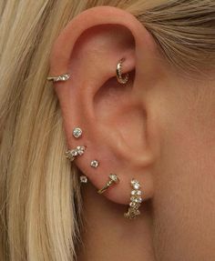 a close up of a person with ear piercings on their left and right ears