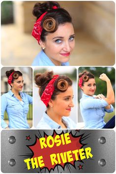 Rosie the Riveter Hairstyle Tutorial | halloween | halloweenhairstyles | hairstyles | hairstyle | halloweenhair | Rosie Riveter Hair Tutorial, Rosie The Riveter Photoshoot, Rosie Hairstyles, Rosie The Riveter Hairstyle, Rosie The Riveter Costume