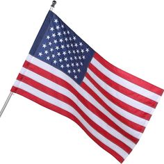 an american flag flying in the wind with white stars on it's back end