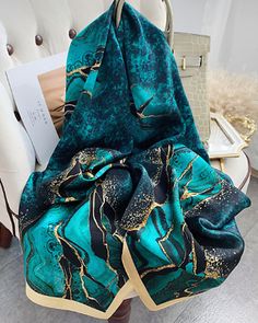 Trendy Fashion 100% Silk Satin Scarf Women long neckerchief Shawl Wrap floral blue navy G16-4, Women's Accessories Green Wheat Field, Green Wheat, Silk Duvet Cover, Silk Satin Scarf, Silk Nightgown, Satin Scarf, Silk Sleepwear, Wheat Field, Silk Bottoms