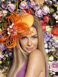 2014 spring racing fashion. colour trends orange and fuchsia. orange fascinator. Orange Fascinators, Cup Hat