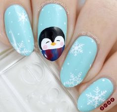 Athestic Nails, Penguin Nail Art, Penguin Nails, Animal Nail Designs, Snowman Nails, Nail Art For Beginners, Pedicure Designs, Cute Christmas Nails, Nail Art Designs Summer