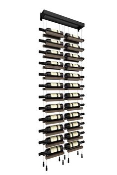 a wine rack with several bottles hanging from it's sides and two rows of wine in the middle