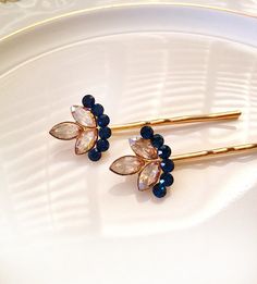 Navy Blue Champagne crystal hair pins, set, pair, hair, accessory, rhinestone, gold, blue, bridesmaid, gift, hair, something blue Blue Champagne, Crystal Teardrop Earrings, Crystal Hair Pins, Wire Lights, Etsy Bridesmaid Gifts, Sparkly Earrings, Bridal Hair Pins, Bridal Bracelet, Swarovski Crystal Earrings