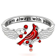 I Am Always With You Engraved Fashion Red Bird Fruit Design Open Adjustable Ring This Beautiful Piece Of Jewelry Is A Perfect Gift For Your Loved Ones On Occasions Like Mother's Day, Christmas, Wedding, Birthday, Or Valentine's Day. The Ring Is Made Of High-Quality Silver Alloy And Features A Bohemian And Artful Design With A Bird-Shaped Centerpiece. The Ring Size Is Adjustable, Making It Easy To Fit On Any Finger. The Main Color Is Red, And The Material Used Is A Durable Alloy. The Ring Is Perf Personalized Red Rings As Gift, Personalized Red Rings For Gift, Personalized Red Rings For Gifts, Red Metal Jewelry For Mother's Day, Red Jewelry For Anniversary On Mother's Day, Red Jewelry For Mother's Day Anniversary, Red Jewelry For Anniversary And Mother's Day, Red Personalized Jewelry For Mother's Day, Personalized Red Jewelry For Mother's Day