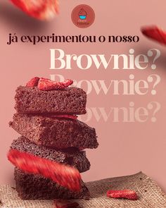 an advertisement for brownies with strawberries on top