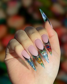 May Flower Nail Designs, Floral French Nails, Cherub Aesthetic, Nail Asthetic, Baroque Nails, Matte Nude Nails, Mosaic Nails