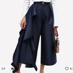 Fancy Pants Wide Leg Pants With Ruffle Offers Ok! Black Winter Fashion, Pegged Pants, Short Midi Dress, Peg Pants, Style Wide Leg Pants, Pants With Belt, Ladies Pants, Casual Pants Style, Palazzo Pant