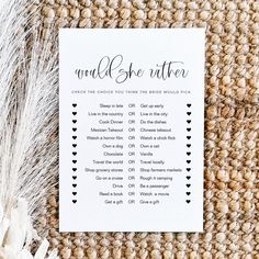 JOLIE Minimal Would She Rather Bridal Shower Game Editable Blank Would She Rather, Minimalist Layout, Handwritten Script Font, Bridal Shower Game, Baby Shower Decor, Perfect Baby Shower, Cute Games, Shower Decor, Bridal Shower Games