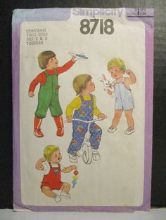 Simplicity Pattern 8718 Toddler's Overalls 2 Lengths Size 2 & 3 Cut complete Vtg Toddler Overall Sewing Patterns, Overalls Pattern, Boy Overalls, Vintage Clothes Patterns, Toddler Patterns, Simplicity Patterns Vintage, Toddler Overalls, Childrens Sewing Patterns, Kids Overalls