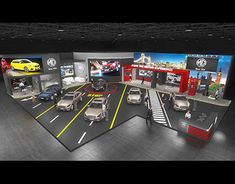 an image of a car show room with cars on display