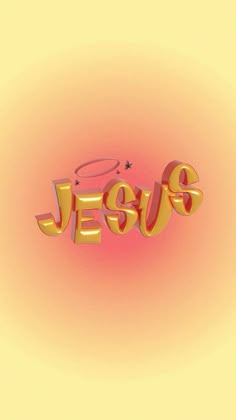 the word jesus written in gold letters on a yellow background with a star above it