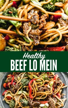 healthy beef lo mein with broccoli and noodles