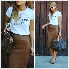 Affordable Work Clothes, Brown Leather Skirt, Faux Leather Pencil Skirt, Brown Skirt, Fashion Mode