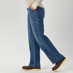 Women's Double Flex Denim Straight Leg Jeans Everyday Mid-rise Medium Wash Cargo Jeans, Stretch Utility Jeans For Fall, Everyday Mid-rise Cargo Jeans In Medium Wash, Medium Wash Jeans With Hip Pockets For Everyday, Everyday Medium Wash Standard Cut Pants, Everyday Medium Wash Jeans With Hip Pockets, Medium Wash Everyday Pants, Stretch Denim Mid-rise Cargo Pants, Denim Work Pants With Five Pockets