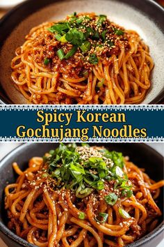 spicy korean gochung noodles in a black bowl