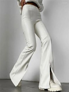 (eBay) Find many great new & used options and get the best deals for Stylish WHITE Women's Leather Pants Genuine Soft Lambskin Handmade Casual Party at the best online prices at eBay! Free shipping for many products! Long Summer Pants, White Leather Pants, Split Pants, Bodycon Casual, Bodycon Dresses Casual, Leather Pants Women, Leather Jeans, Summer Pants, Ankle Length Pants