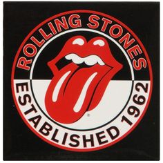 the rolling stones logo is shown on a black and white background, with red lettering