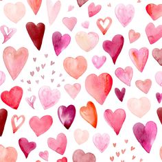 watercolor hearts are arranged on a white background