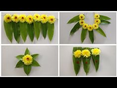 four pictures of flowers arranged in the shape of letters