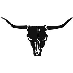 a bull's head with long horns is shown in black on a white background