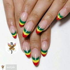 Jamaican Theme Nails, Rasta Nail Designs Reggae, Reggae Nails Designs, Jamaica Inspired Nails, Rasta Nails Design, Jamaican Flag Nails, Rastafarian Nail Art, Bob Marley Nails, Reggae Nails