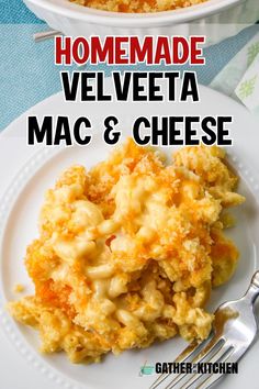 homemade velveeta mac and cheese on a white plate