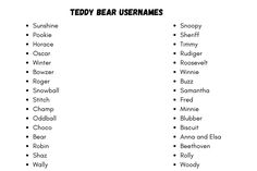 the words teddy bear usenames are shown in black and white, as well as red