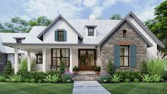 this is an artist's rendering of a house in the country style with stone and shingles