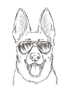 a drawing of a dog with sunglasses on it's head and tongue sticking out