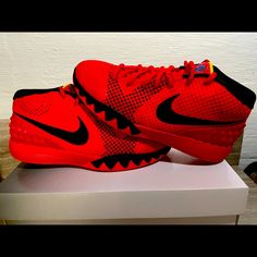 Just Like New Pair Of Kyrie 1 Red/Black Chicago Bulls Colorway. These Are Some Of The First Kyrie’s To Hit The Market. These Were Worn Indoors, One Time. Incredibly Clean. Look Just Like New Author The Exception Of Very Minor Scuff To The Back Heel (Pictured). Size 6y Comes With Original Box. Nike Red Basketball Shoes With Cushioned Footbed, Red Synthetic Basketball Shoes With Branded Insole, Red Nike Synthetic Basketball Shoes, University Red Basketball Shoes With Rubber Sole, Red Cushioned Slip-on Running Shoes, Nike Basketball Shoes With Red Sole And Round Toe, Nike Basketball Shoes With Red Sole, Red Non-slip Sneakers For Sports, University Red Casual Basketball Shoes With Round Toe