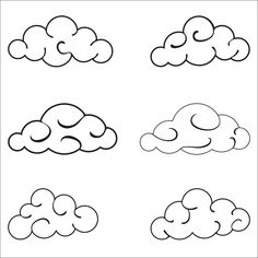 four different types of clouds in black and white, with one cloud above the other